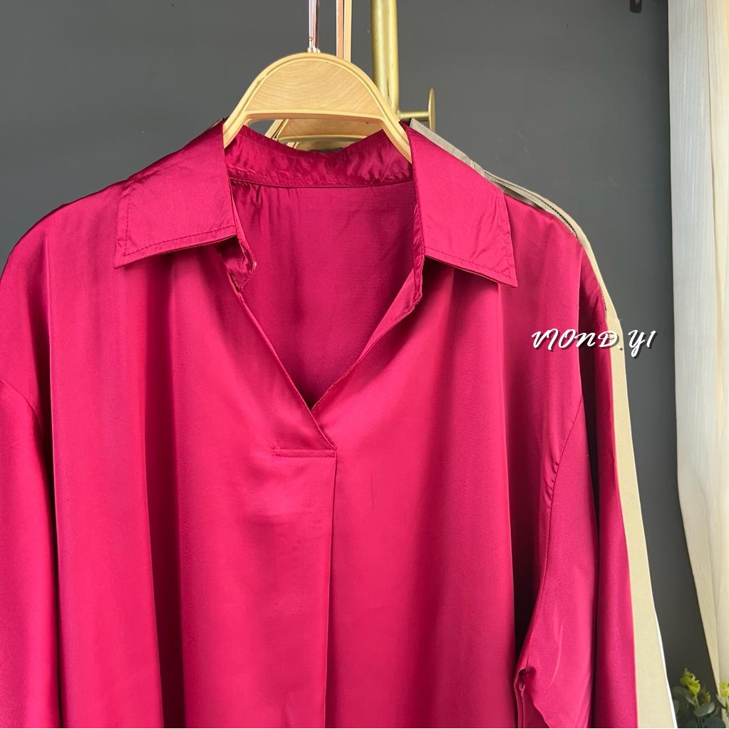 Kemeja Wanita Satin Lengan Panjang / Atasan Blouse Cewek Korea Siena Silk Import Premium E20