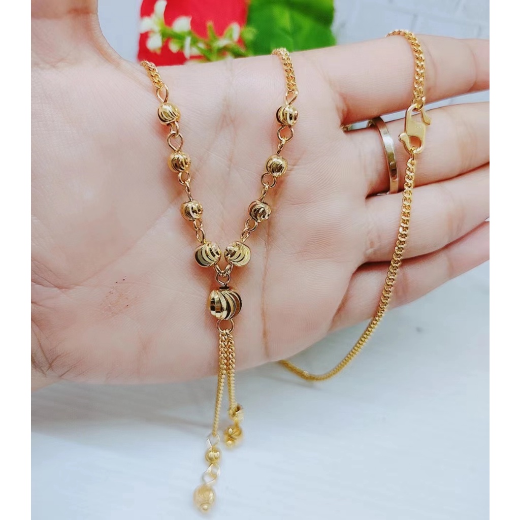 Kalung Xuping Biji Bola Lapis Emas 24k Perhiasan Fashion W37/38/39 （Panjang 60-70cm)