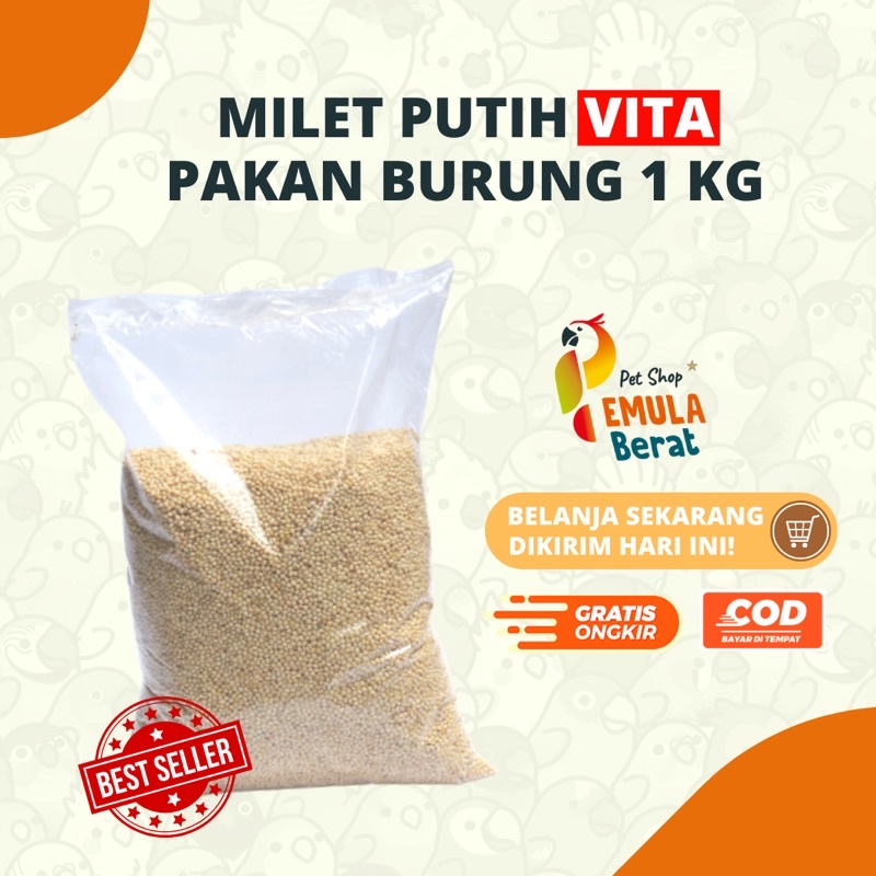 PAKAN BURUNG MILET PUTIH MERK VITA 1 KG MILET PAKAN MILLET PAKAN LOVEBIRD MILLET PUTIH  MILET PUTIH 