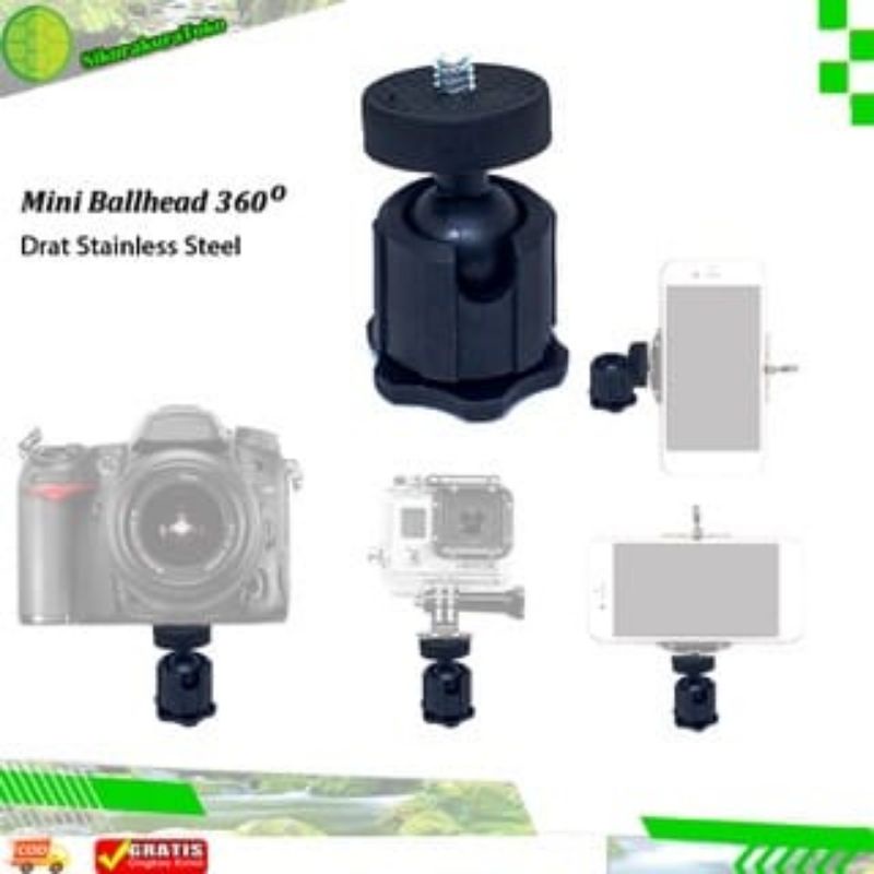 Mini Ball Head 1/4 Inc Screw Ballhead Tripod Camera Tripod DSLR 360 Swivel