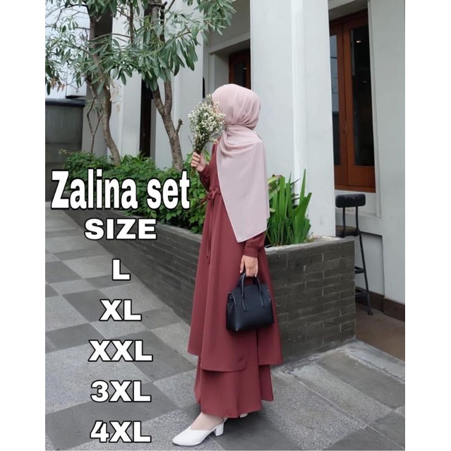 gamis terbaru 2023 lebaran wanita  zelina set Big Size ukuran L XL XXL 3XL 4XL bahan manggo crape premium