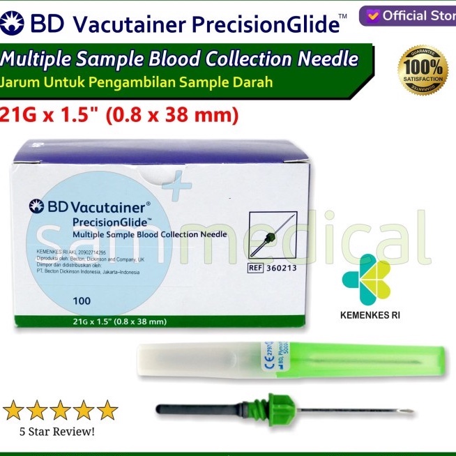BD Vacutainer PrecisionGlide Multi Sample Needle 21G x 15 Green per 5 pcs