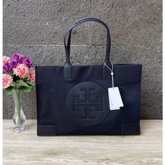 Totebag (100% Original) Tas Tory Burch Nylon Tote Bag Ella Medium Black Doff T