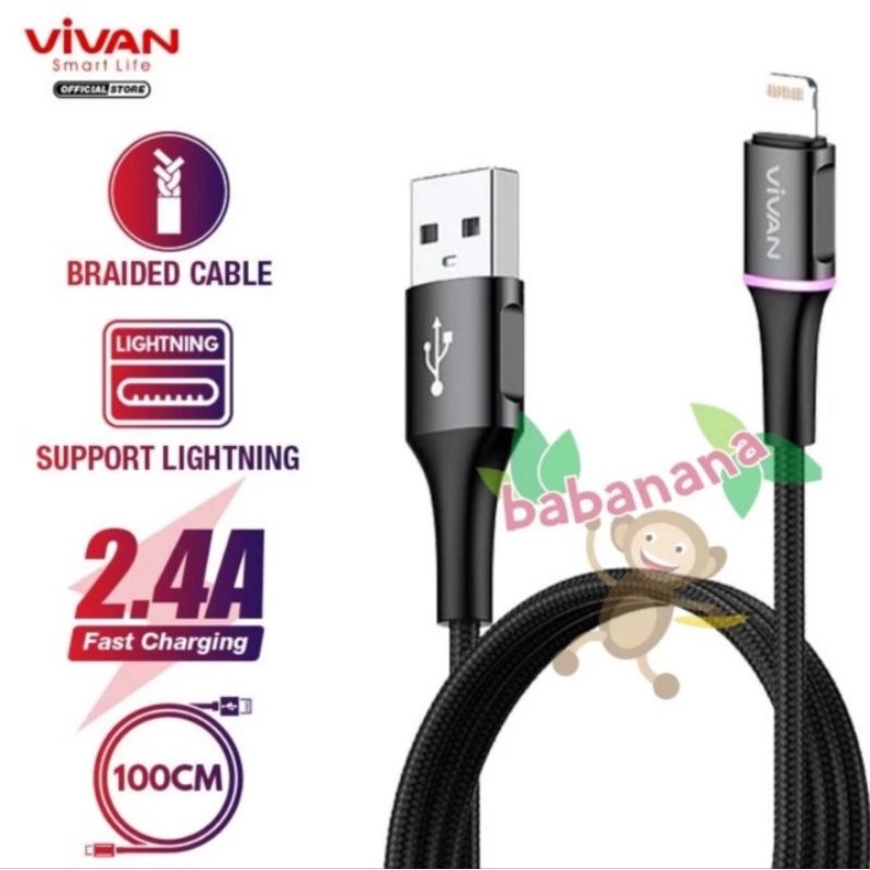 Vivan Kabel USB to Lightning Iphone 2.4A LED Quick Charge VDL100 100cm