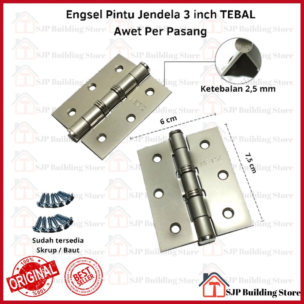 Engsel jendela 3 inch tebal Silver l Pintu TEBAL 3 inch l Stenlis Per Pasang