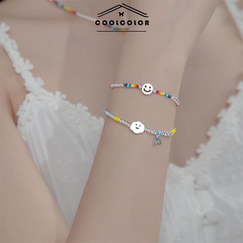 COD❤️Gelang Awan Wajah Smiley Pelangi  Gelang Manik-manik Perhiasan Gelang Tangan Siswa Perempuan- cl