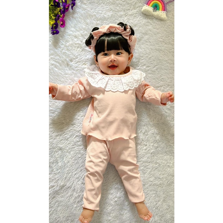 stoberi baby - BBB CLOVER setelan anak perempuan jumper bayi polos lucu free headband