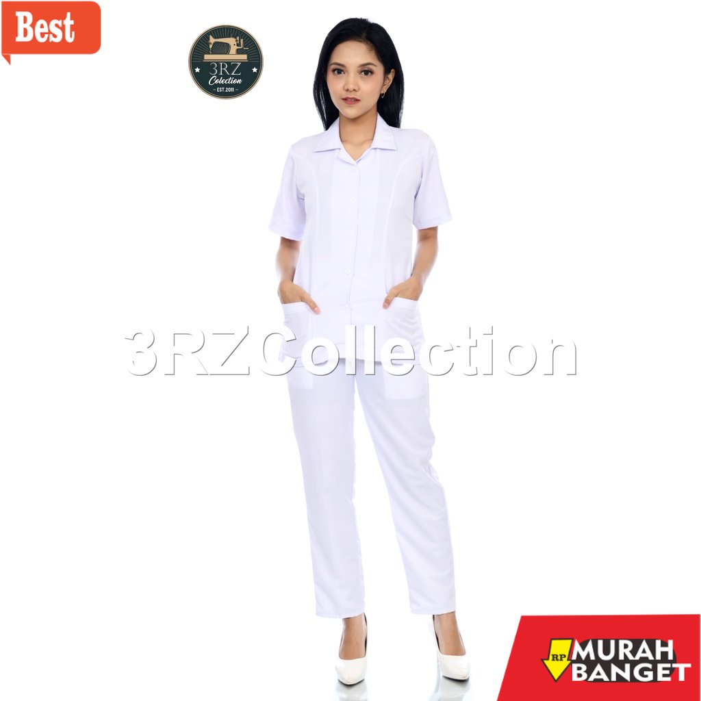 baju setelan wanita kekinian 2022 Setelan Seragam Pns Putih Wanita Tangan Pendek Baju Dinas Putih Pd