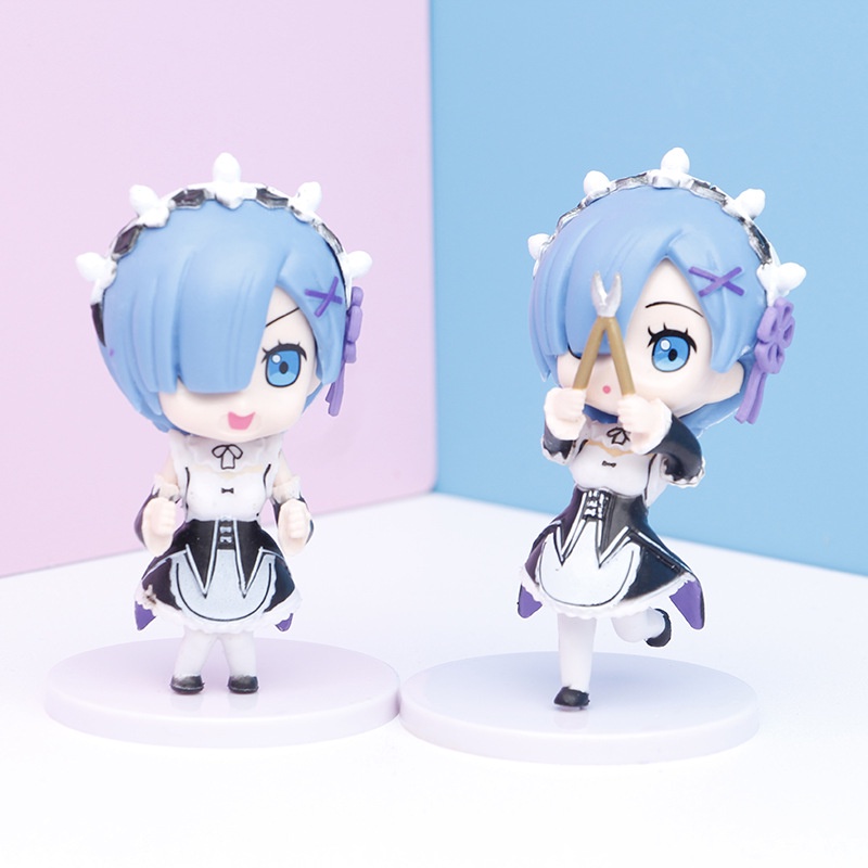 Mainan Action Figure Anime Q posket Rem Emily Apron Maid happy Hardworking Bahan PVC Untuk Koleksi