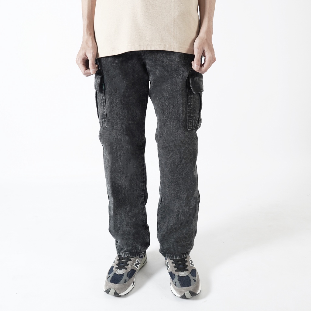 Pluviophile - Long Cargo pants jeans Celana cargo jeans loose fit  Reguler Standard washed