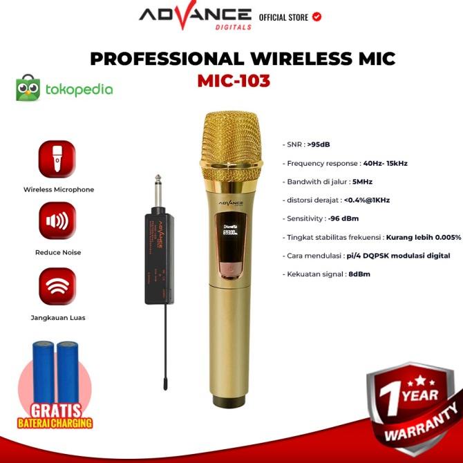 Advance Mic-103 Microphone Profesional Mic Wireless Bisa di Charger