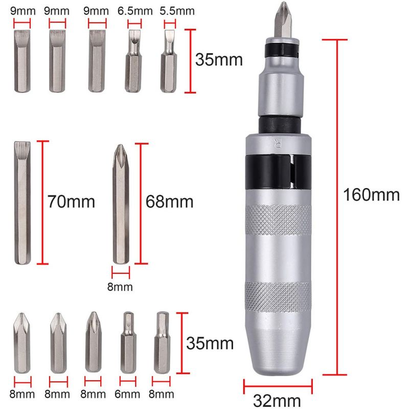 13pcs Set Obeng Ketok Set Obeng Getok Putar Set Impact Screwdriver Set Obeng Getok Set