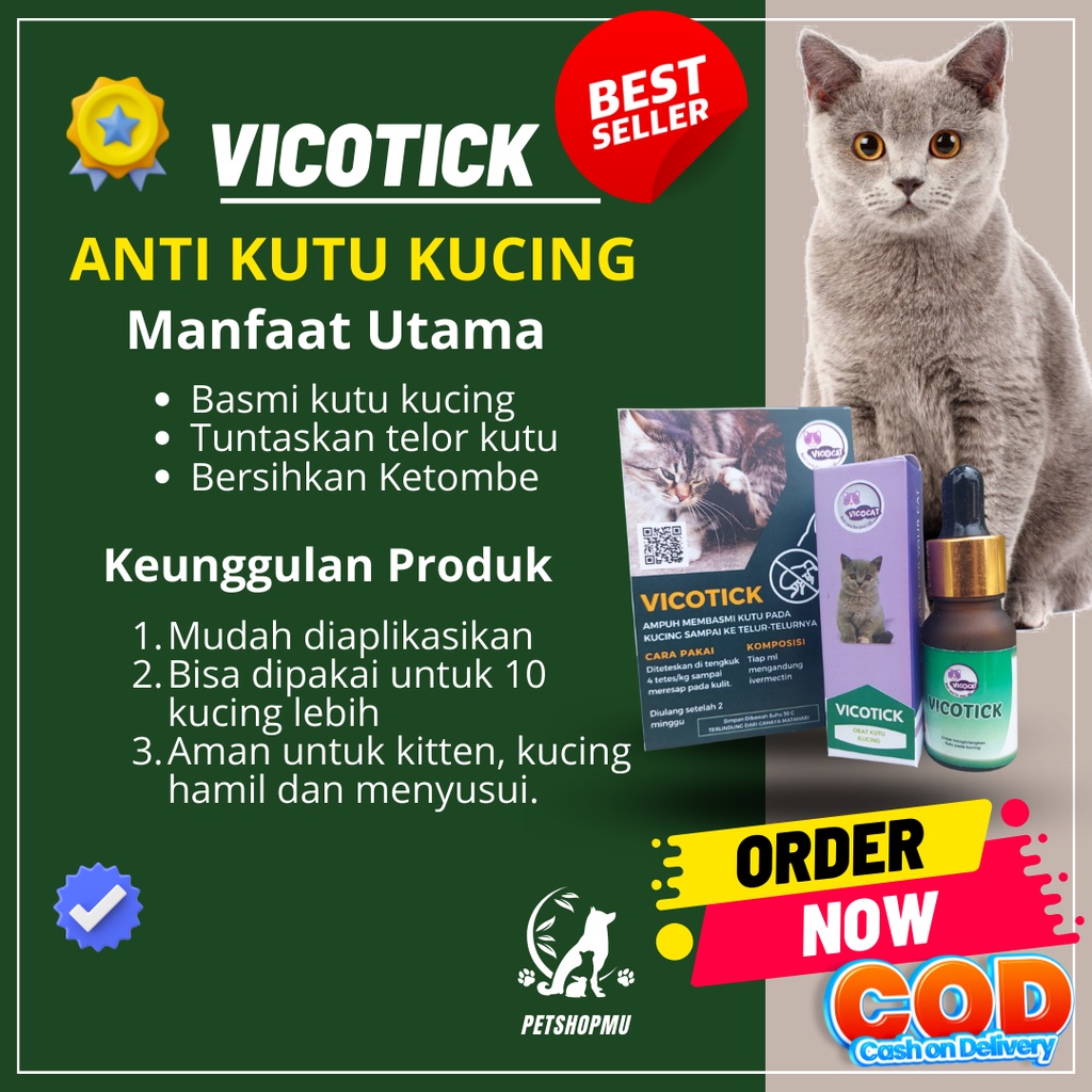 Obat Kucing Vicotick Anti Kutu Kucing Ampuh Membasmi Kutu Sampai Telor dan Aman Untuk Anak Kucing Ki