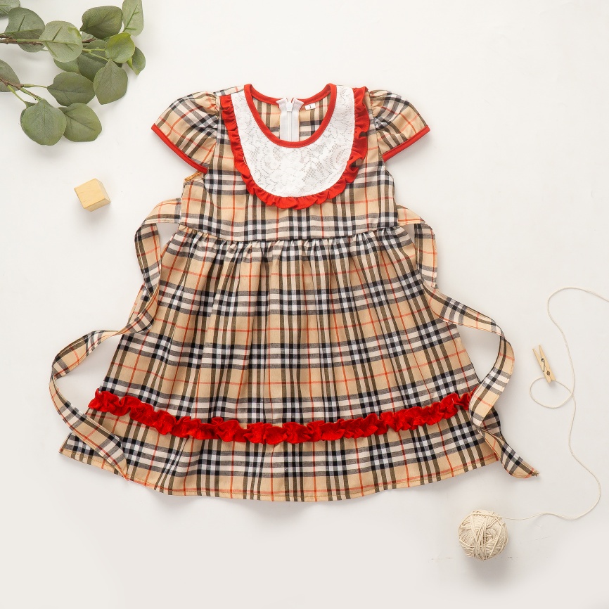 Jemico kids | Dress baju anak bayi perempuan 1 tahun - 3 tahun motif kotak kombinasi brukat