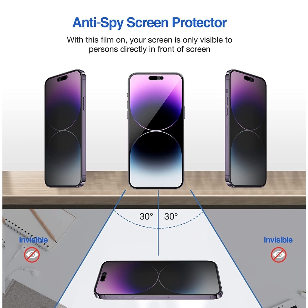 New! Hitam Glass Anti PEEK SPY Privacy iPhone 14 14+ 13 12 11 14Pro 13Pro 12Pro 11Pro 12 Mini 14Promax 13Promax 12 Pro max Promax Tempered Black Kilat Spay Radiation Temperd Gelap Bening Tidak Ga Bisa Lihat Dari Samping Tempred Glossy Full Cover Plus Sepy