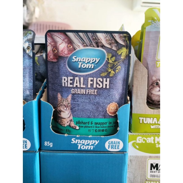 12Pcs Snappy Tom Sachet 85G Pilchard &amp; Snapper In Jelly / Makanan Kucing Pouch Snappy Tom Sachet 85G