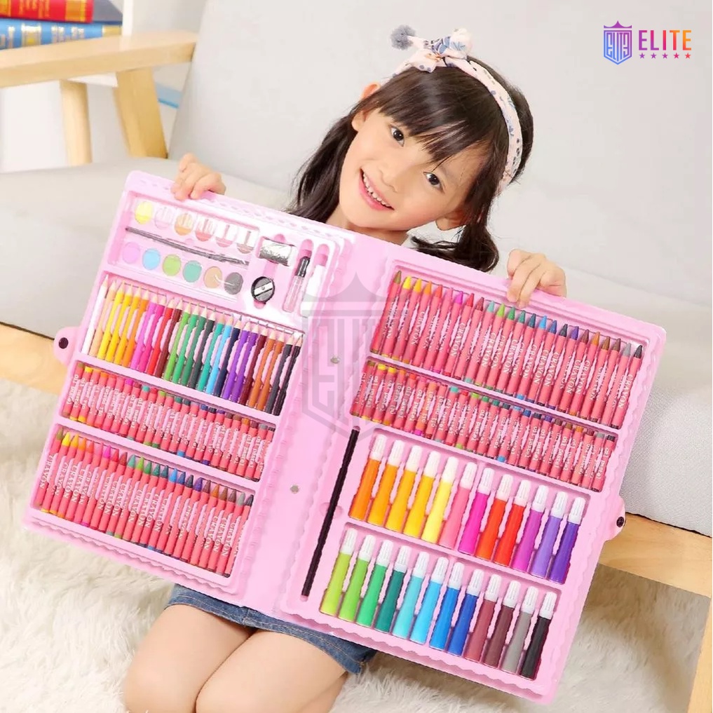 Crayon Anak Pengasah 208pcs Set Alat Menggambar Melukis Anak-anak Crayon Cat Air Pensil ART SET 208 PENSIL WARNA Crayon - Crayon Mewarnai Hadiah Anak-Anak