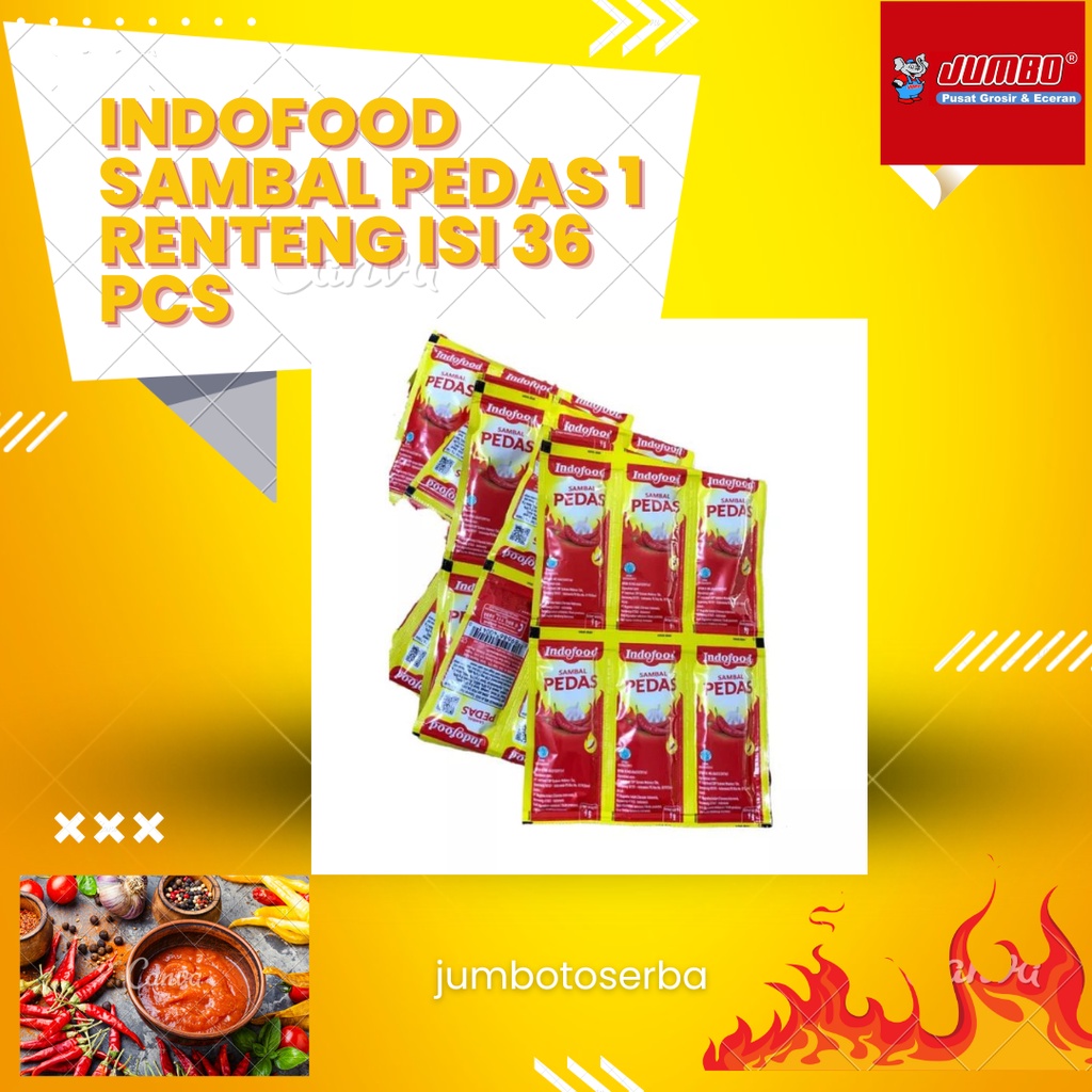 

Indofood Sambal pedas 9 gram 1 Renteng isi 36 PCS/ Saus sambal 1 Rtg