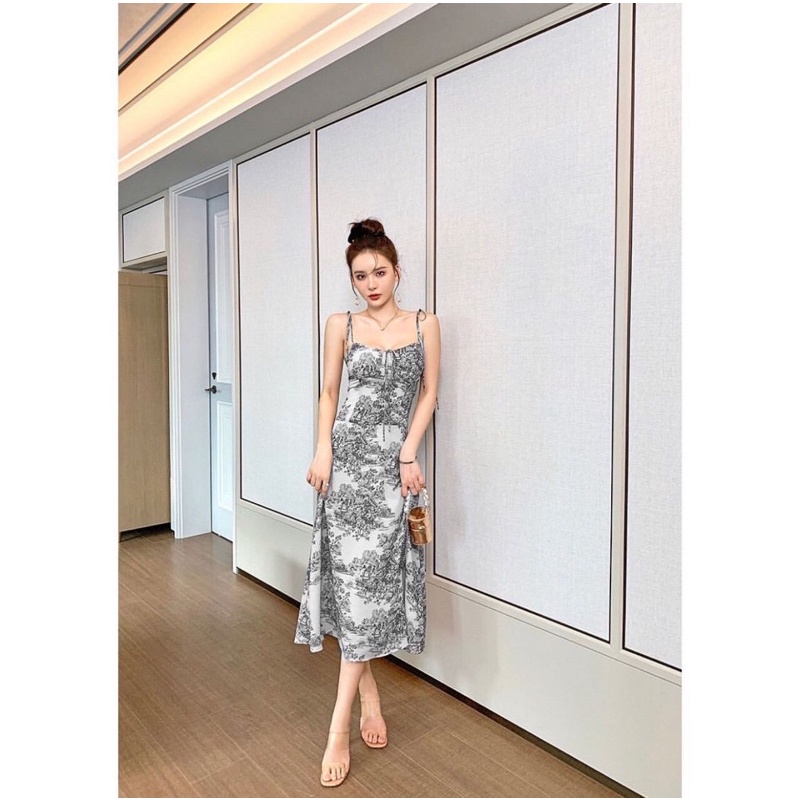 Keyla Dress Korean Vintage Sexy Bohemian Summer Gaun Pantai Midi Korea Style Look Dinner Black Maroo