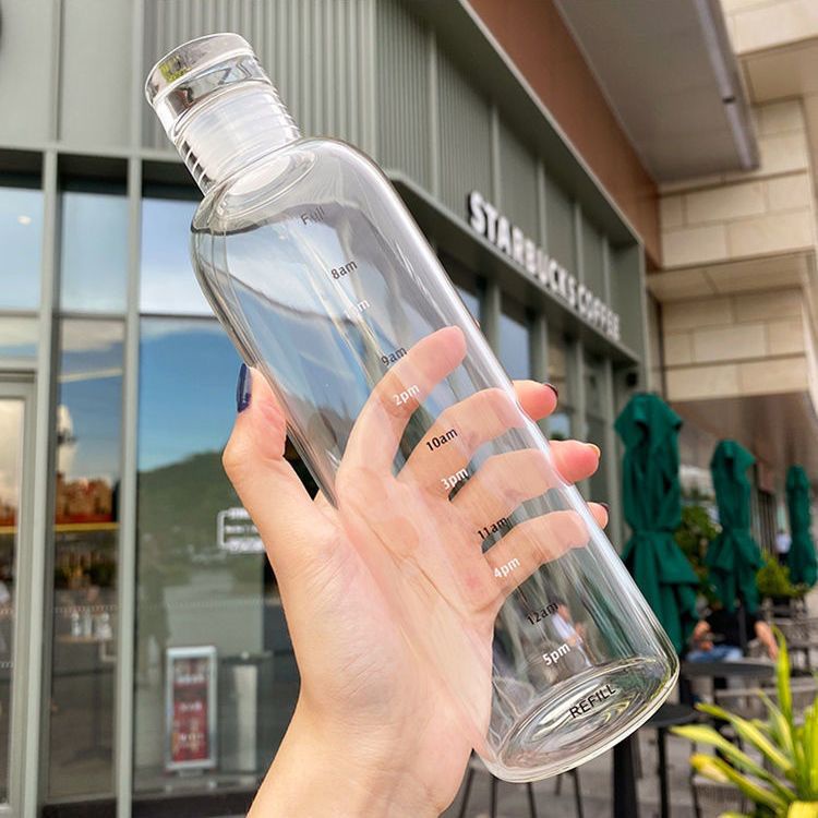 (ctshop1) Drinking Bottle Water ins drinking reminder 550ml / Botol Minum Kaca Transparan Aesthetic