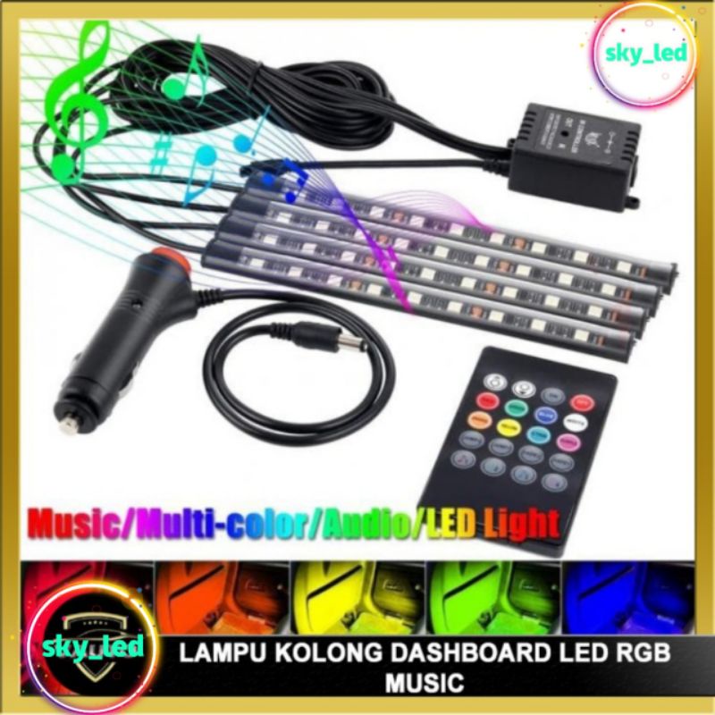 LAMPU KOLONG + Remote Dekorasi Dashboard Mobil 16 Warna DRL RGB + SENSOR MUSIC 5050