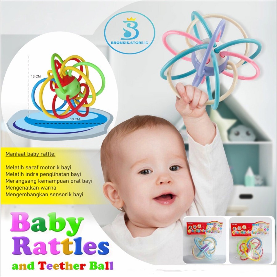 BISA COD - Mainan Bayi Bola Gigitan Teether Bayi Baby Rattle YB14 / Gigitan Gelang Bayi Silicon / Teether Bayi Silikon