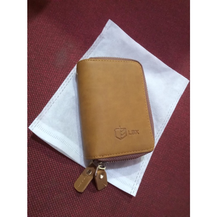 Tas Dompet Kulit Asli STNK Kunci Mobil Motor Vintage Double 2 Sisi LBX - Cokelat Muda