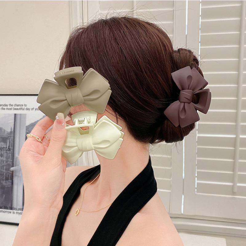 Wanita Korea INS Gaya Frosted Busur Rambut Klip Gadis Fashion Warna Solid Cakar Rambut Besar Sederhana Elegan Jepit Rambut Akrilik