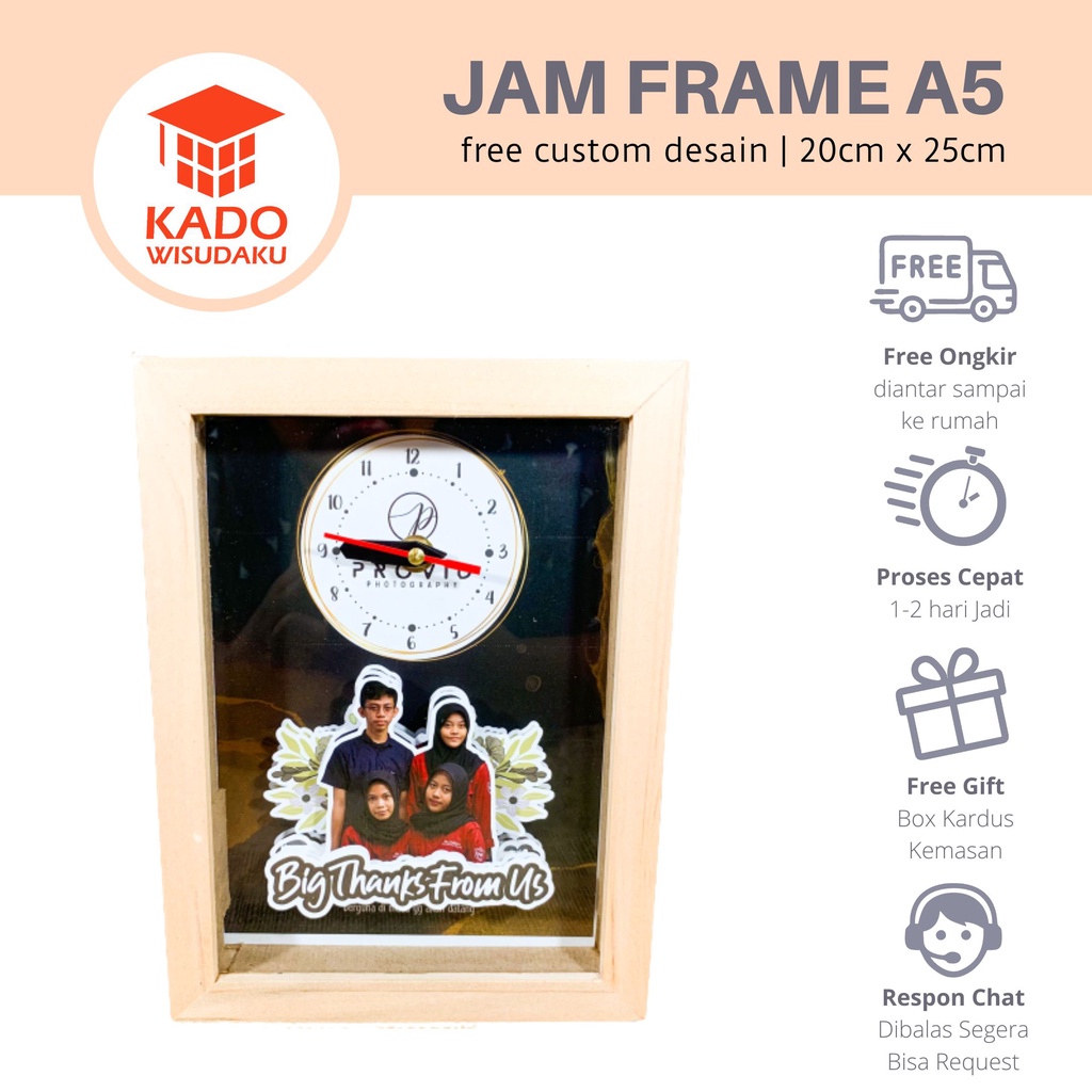 Jam Frame A5 Kayu Ucapan Terima Kasih Keluarga