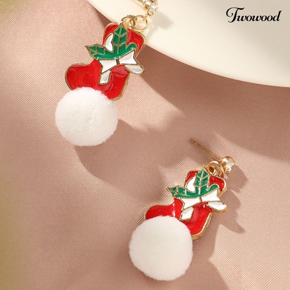 Anting Hook Bentuk Bola Bulu Santa Claus Snowflake Untuk Wanita