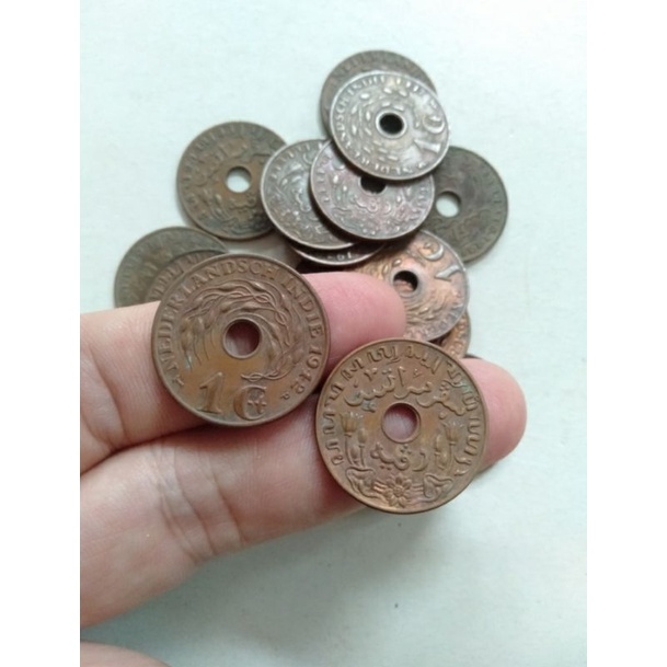koin logam 1 sen bolong tembaga benggol 1 cent jmn belanda nederln indie