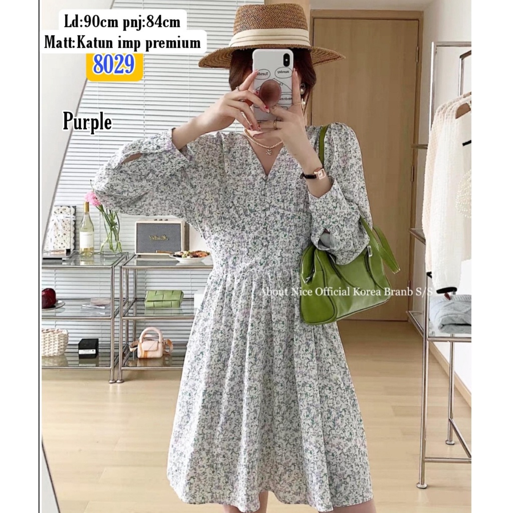 DRESS TANGAN PANJANG FLOWER 8029/ DRES KOREA / BAJU DRES CANTIK WANITA IMPORT / BAJU DRESS SEKSI