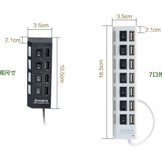 Hub 7 Port USB 2.0 Kecepatan Tinggi Dengan Lampu LED + power switch ON-OFF 4-Port