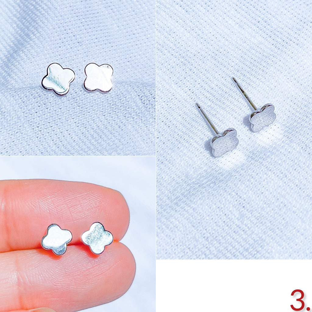 Anting paku anak dan dewasa emas asli kadar 750 75 17k whitegold infinity boba clover branded tanpa permata mas putih lokal delapan tidur bola stud cucuk duduk