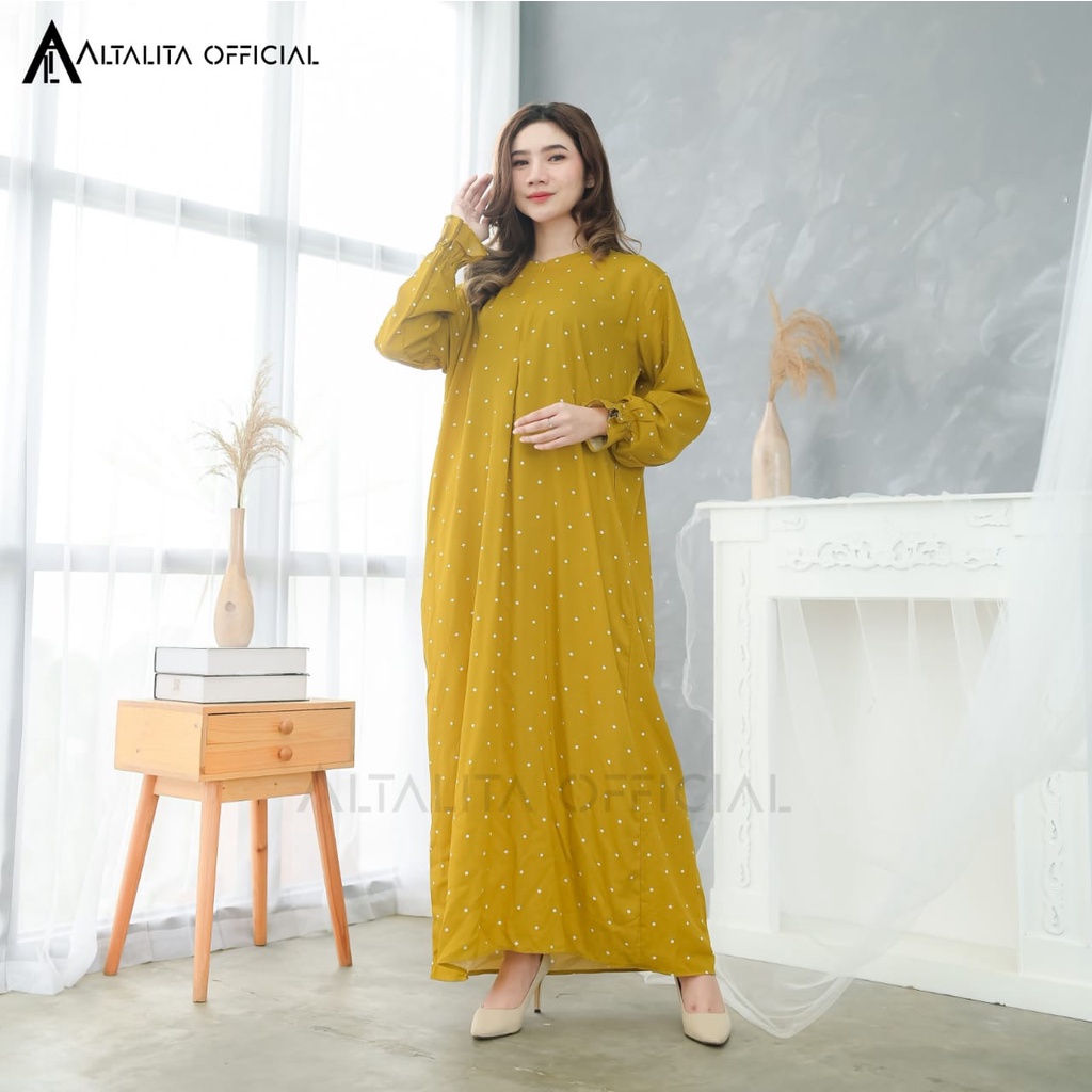 Altalita - Daster Gamis Rayon Premium Lengan Tangan Panjang Semata Kaki Busui Motif Kekinian Bahan Adem Lembut Jumbo LD 120 Terbaru