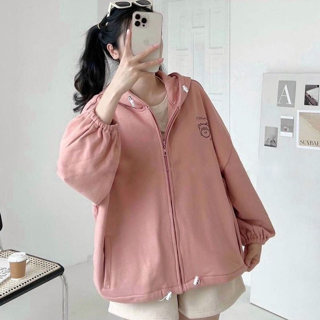 CUTE GIRL ZIPPER WANITA SWEATER OVERSIZE STYLE GIRL