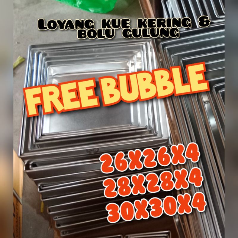 LOYANG KUE KERING 30x30x4 , 28x28x4 , 26x26x4 LOYANG BOLU GULUNG ALUMINIUM loyang murah kualitas terjamin baik aluminium asli FREE BUBBLE WRAPP