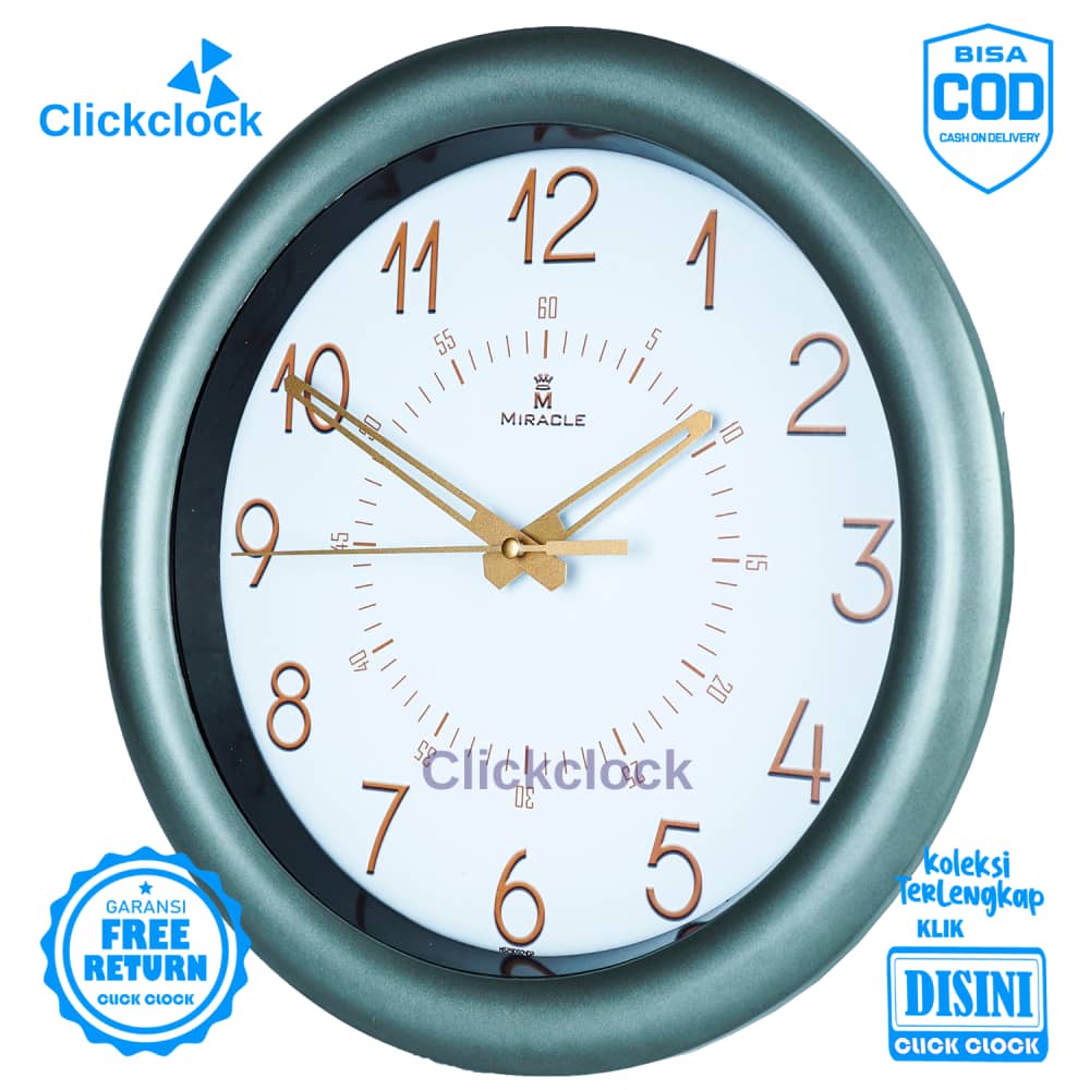 Jam Dinding Analog Minimalis Hitam Silver Miracle M329 402 Besar Hiasan Kamar Murah