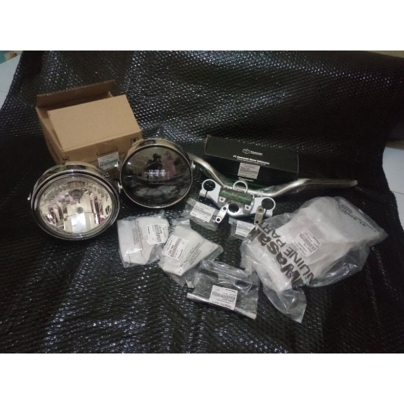 PAKET UPGRADE NINJA R KE SS LAMPU BULAT ORIGINAL KAWASAKI DAN SEGITIGA ATAS NINJA SS SET STANG