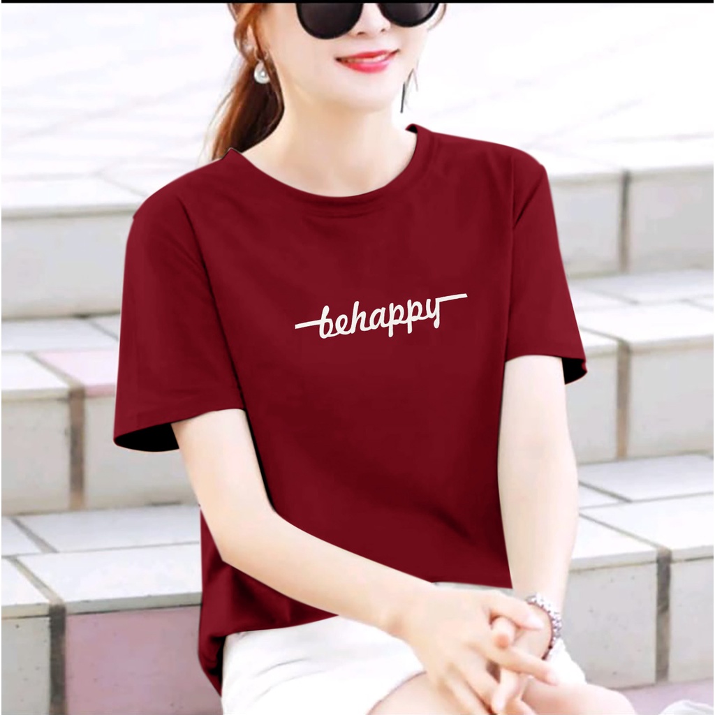 (BISA COD) ~ BAJU BEHAPPY LENGAN PENDEK WANITA TERBARU-KAOS DISTRO KEREN LENGAN PENDEK CEWEK MASA KI