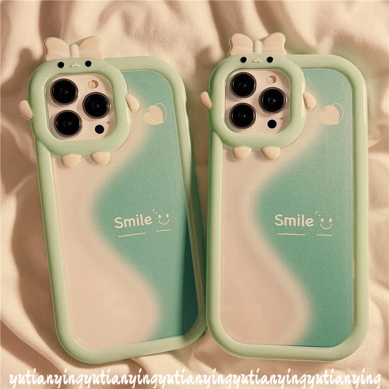 Wave Green Splicing Cute Smile Case OPPO A17 A57 2022 A76 A96 A12 A15 A5 A9 A16K A55 A95 A16E A5s A17K A7 A16 A3s A52 A53 A31 A16s A54 A94 A74 A92 Reno5 8 5F 3D Monster Soft Sarung Cover Sarung