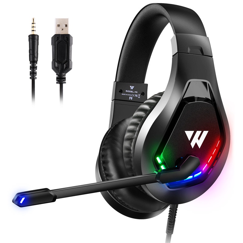 Sicibel M6 Headset Gaming Over Ear Noise Canceling Dengan Mic + Lampu LED Untuk PC / PS5 / PS4 / Xbox One / Laptop