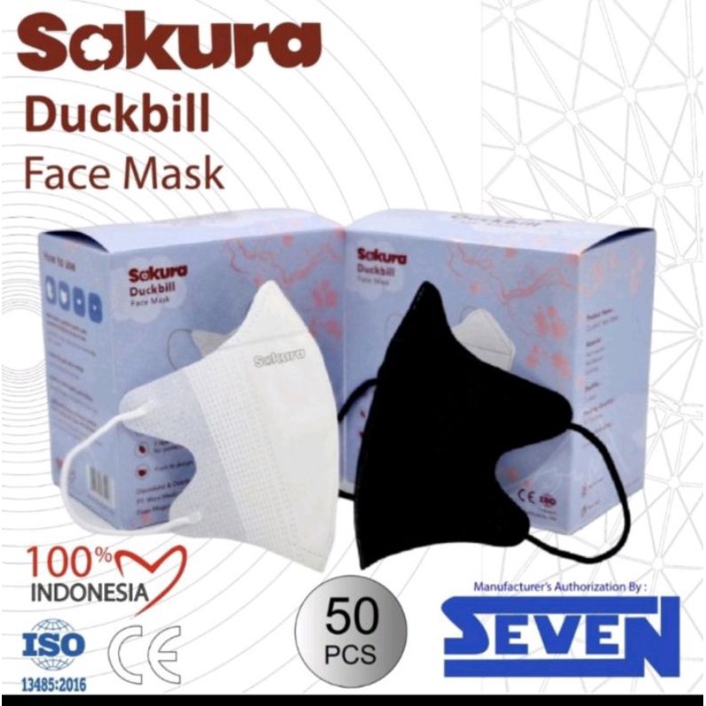 Masker Duckbill Sakura 3ply 50pcs by SEVEN | Premium Mask Kemenkes