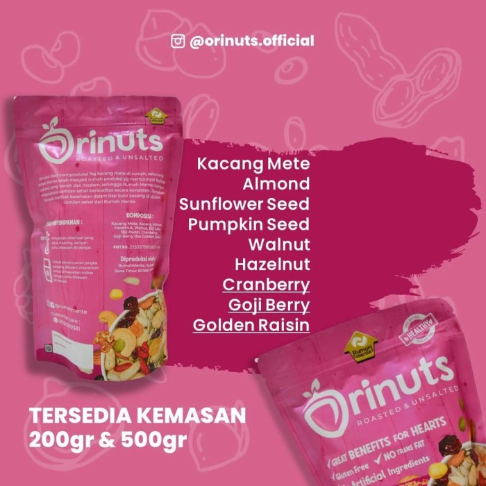 

Makanan Snack Sehat Orinuts Heart Healty Mix Cranberry Golden Raisin