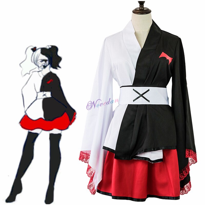 Danganronpa Monokuma Cosplay Pinafores Kimono Gaun Lolita Perempuan Wig Anime Cosplay Pesta Kostum Halloween untuk Wanita