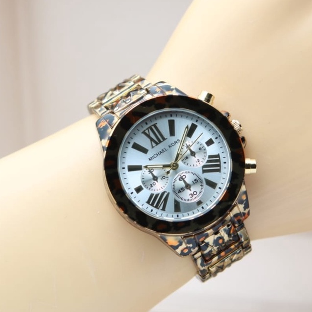MK Leopard Jam Tangan Wanita Original Kekinian Tali Rantai Tebal Anti Karat Fashion Import Mewah Meg