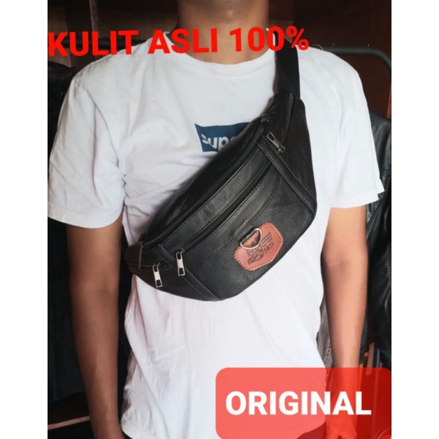 Waistbag Pria Kulit Asli Original Tas Slempang pria Kulit Asli Model Terbaru Anti Api Anti Air New Elegant