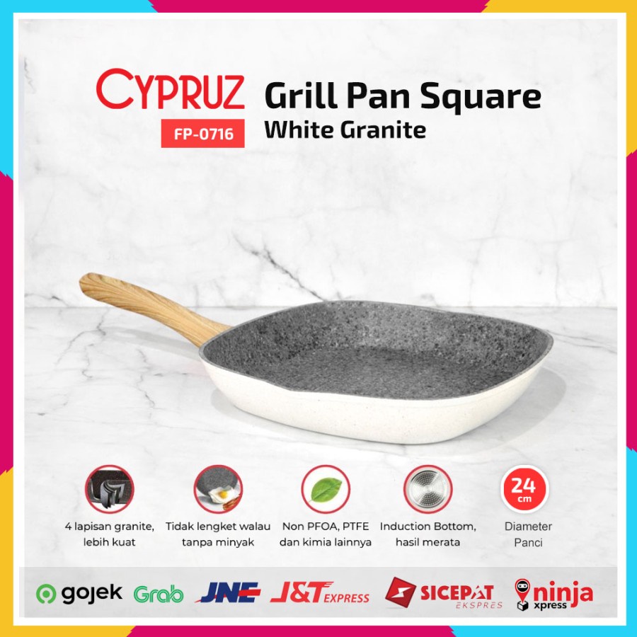 Cypruz FP-0716 Grill Pan 24 cm White Granite Panggangan Induksi