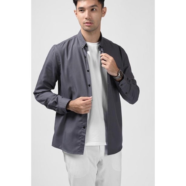KEMEJA PREPP STUDIO EXETER BLACK BUTTON LONG SLEEVE SHIRT ASPHALT - M
