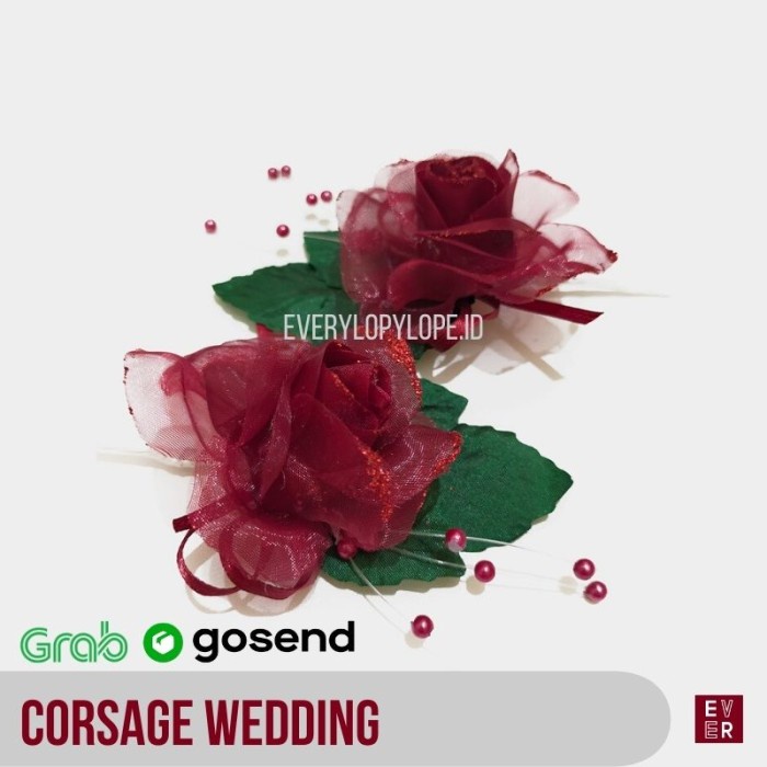 Pin Corsage Pin Jas Korsase Bros Panitia Bunga Dada Warna Merah Daun Hijau